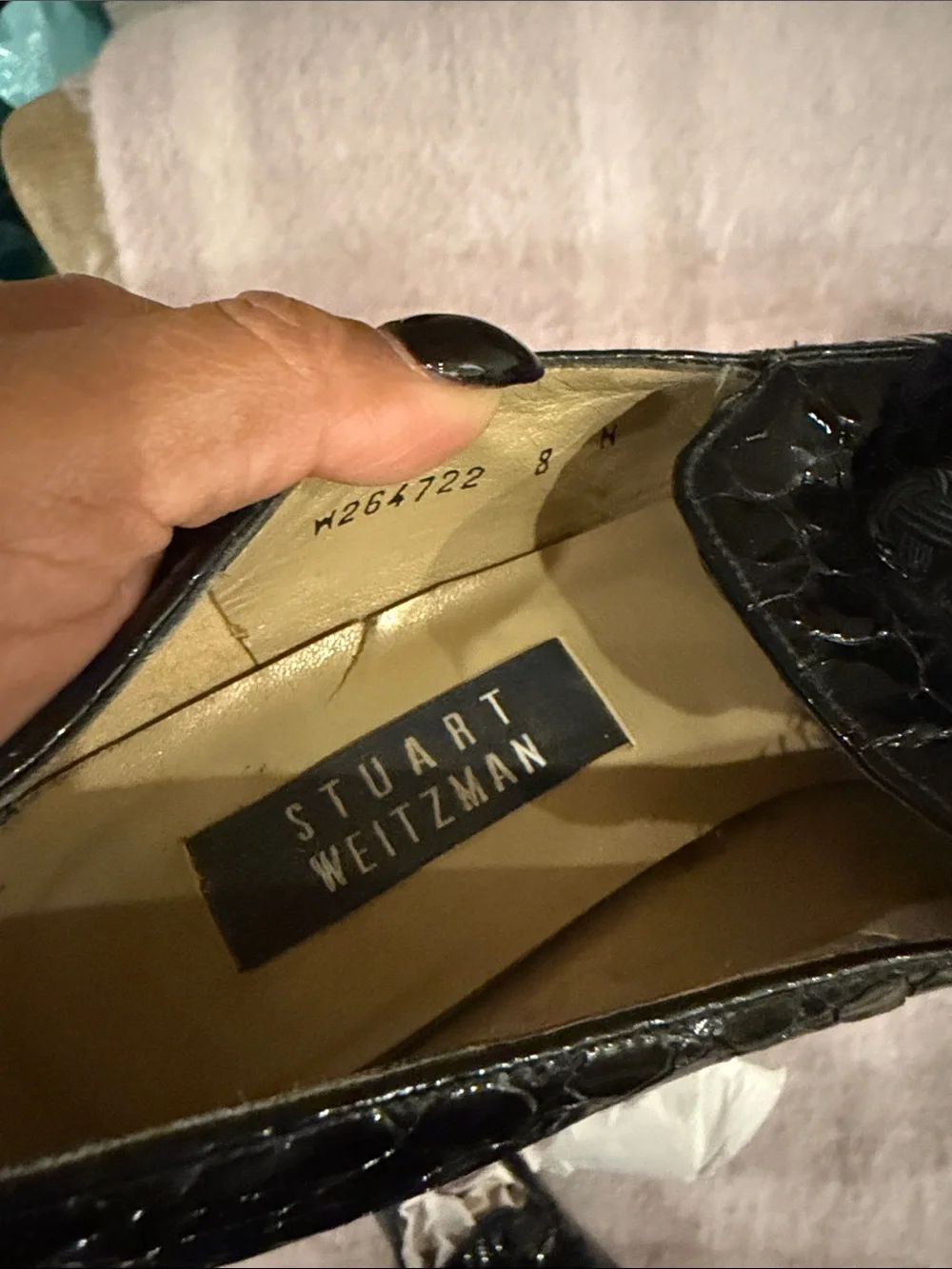 Stuart Weitzman Black Croc-Embossed Tassel Loafers